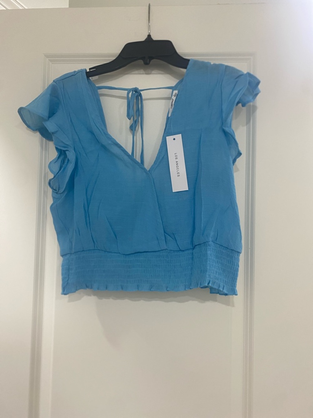 Timing Blue  Ruffle V-Neck Crop Tops